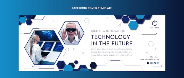 Flat design minimal technology facebook cover Free Vector