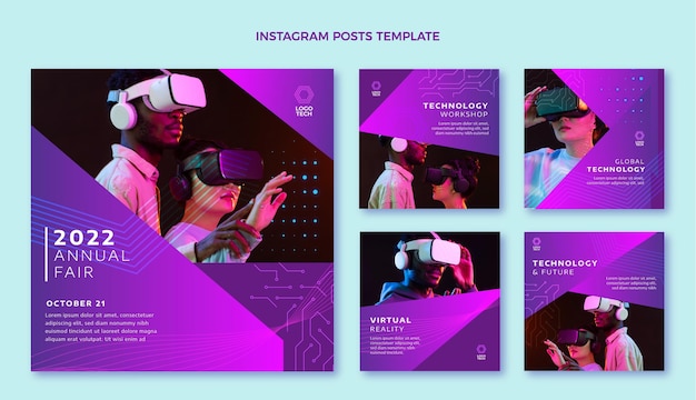 Vettore gratuito post di instagram con tecnologia minimale dal design piatto