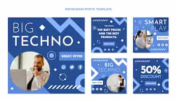 Vettore gratuito post di instagram con tecnologia minimale dal design piatto