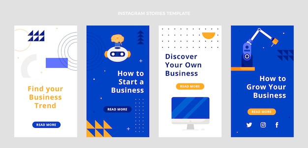 Vettore gratuito storie di instagram con tecnologia minimale dal design piatto