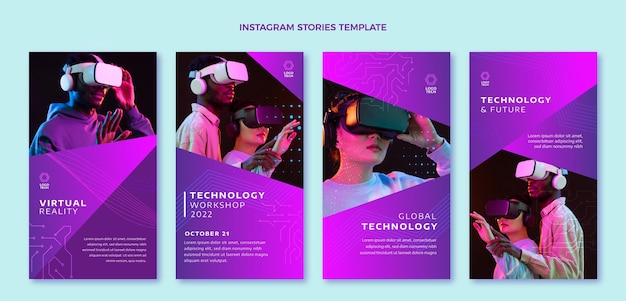 Vettore gratuito storie di instagram dalla tecnologia minimale dal design piatto