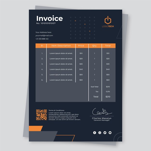 Flat design minimal technology invoice template