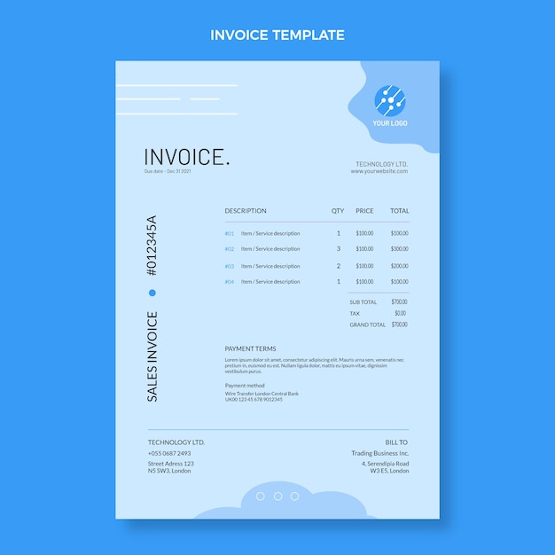 Flat design minimal technology invoice