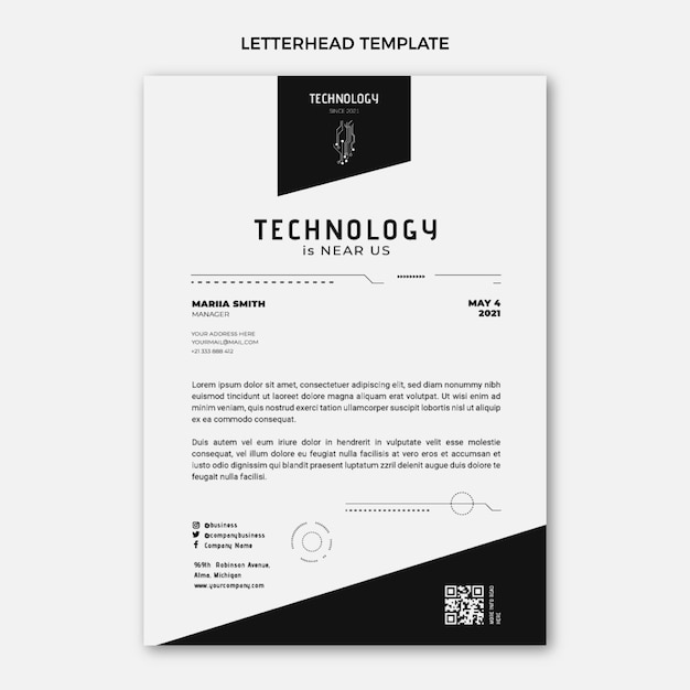 Flat design minimal technology letterhead template