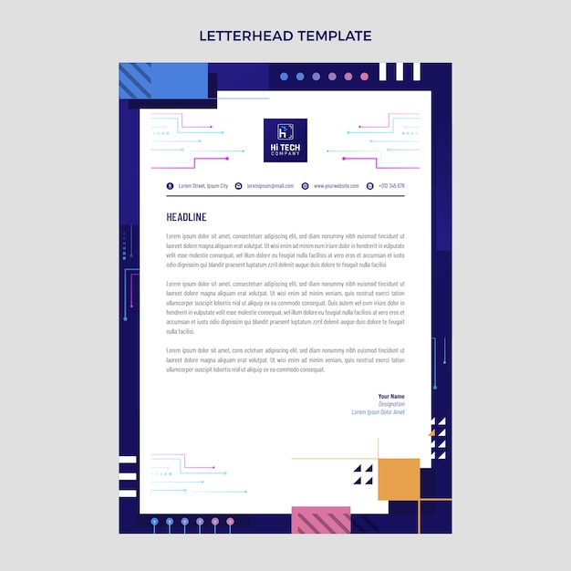 Free vector flat design minimal technology letterhead template