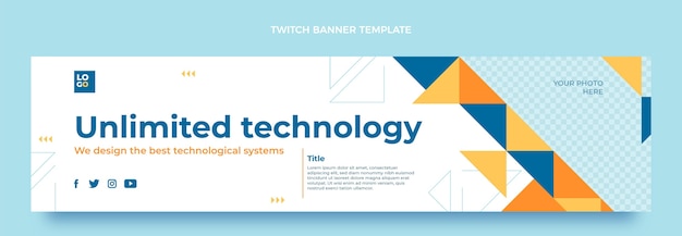 Free vector flat design minimal technology twitch banner