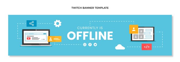 Flat design minimal technology twitch banner