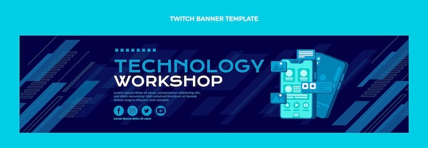 Free vector flat design minimal technology twitch banner