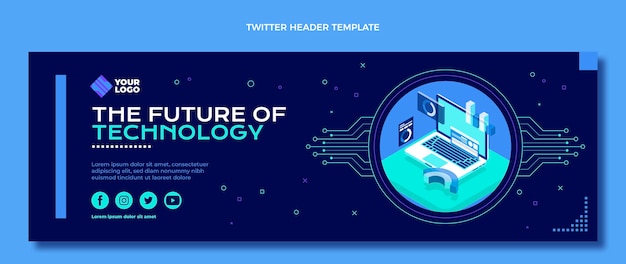 Intestazione twitter con tecnologia minimale dal design piatto