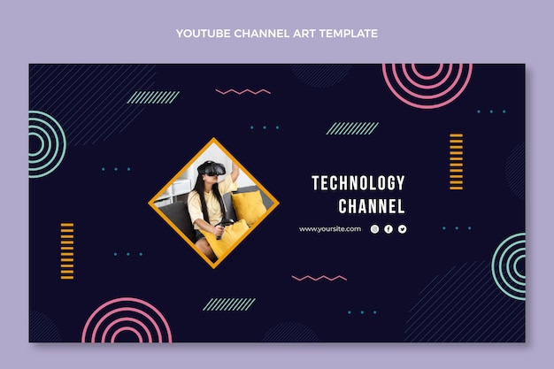 Flat design minimal technology youtube channel art
