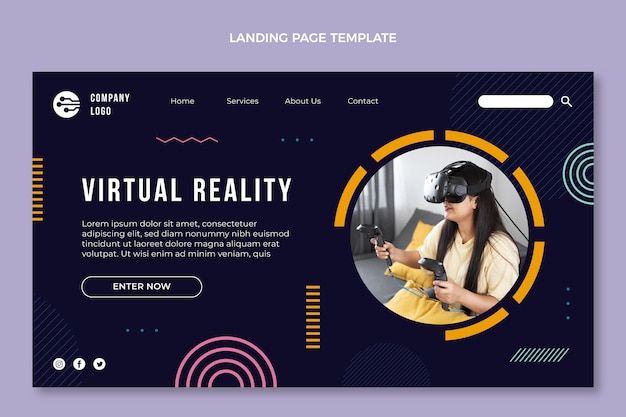 Pagina di destinazione minima della realtà virtuale dal design piatto