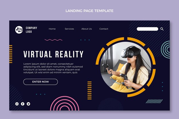 Плоский дизайн минимальной целевой страницы виртуальной реальности