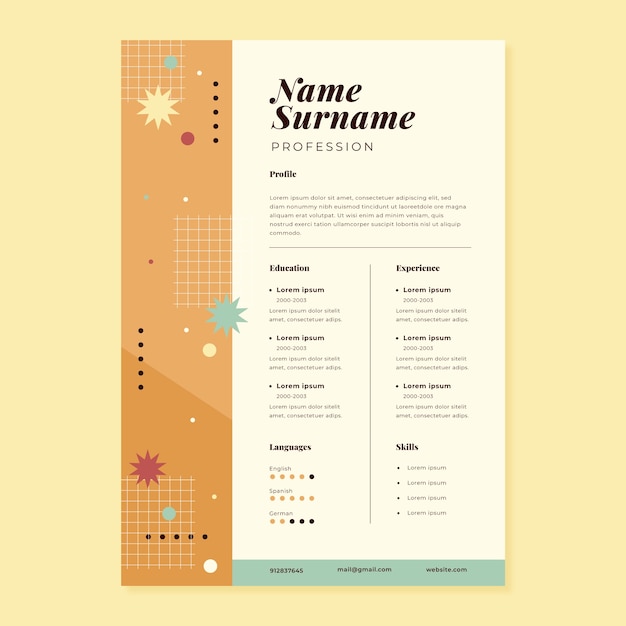 Flat design minimalist retro cv template