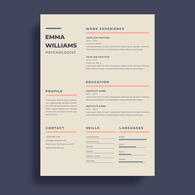 Flat design minimalist retro cv template