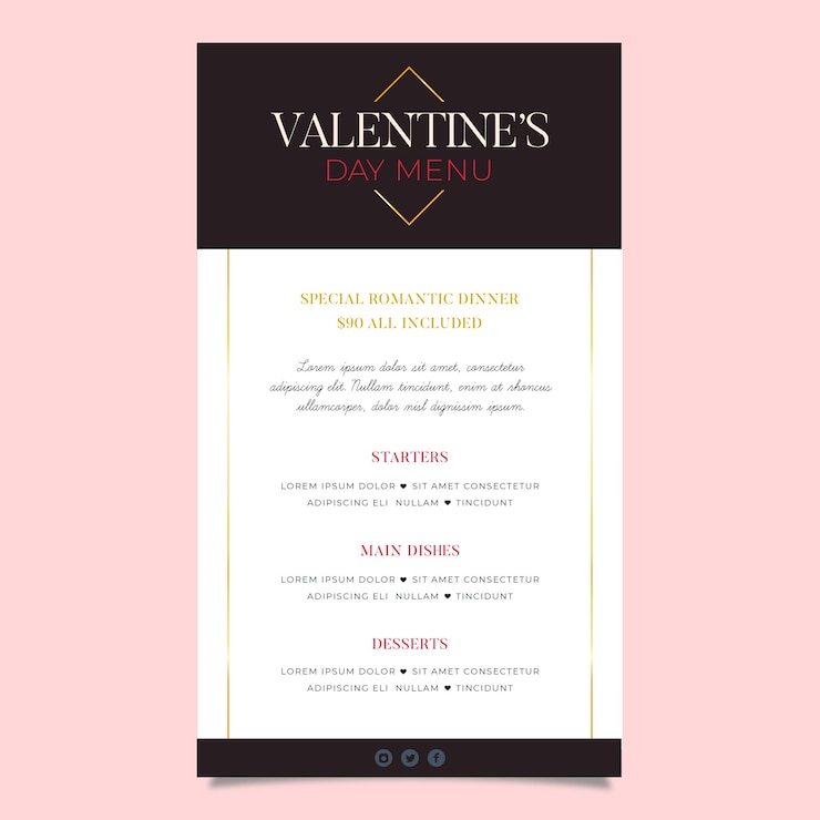 Free Vector flat design minimalist valentine's day menu template