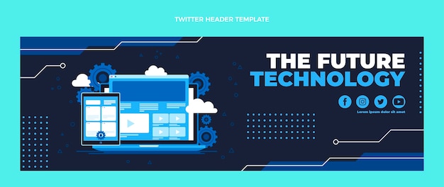 無料ベクター フラットデザインのミニマルなテクノロジーのツイッターヘッダー