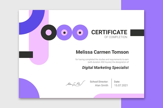 Flat design modern certificate template