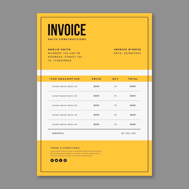 Free vector flat design modern self-employed construction invoice