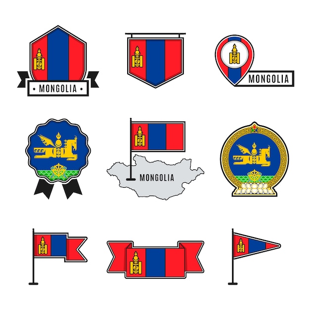 Vettore gratuito emblemi nazionali della mongolia design piatto