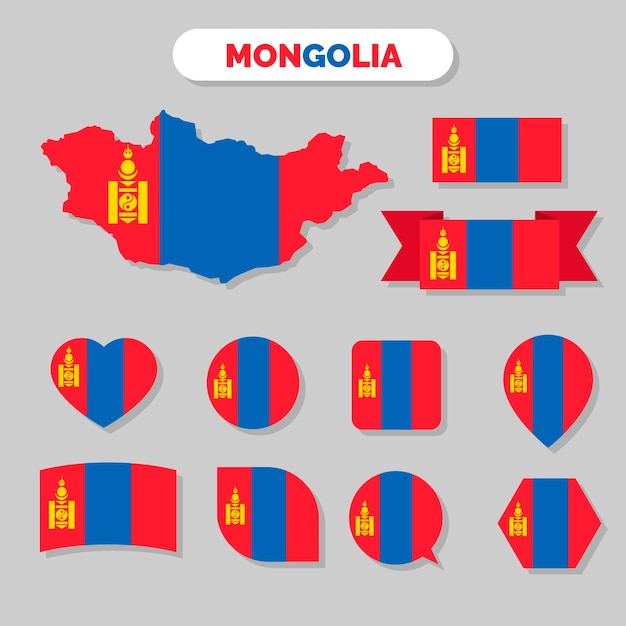 Бесплатное векторное изображение Плоский дизайн национальных гербов монголии