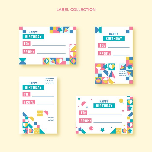 Flat design mosaic birthday badges