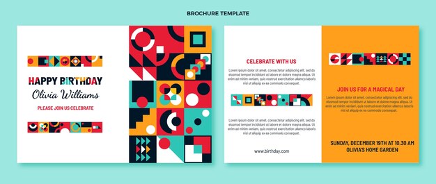 Flat design mosaic birthday brochure