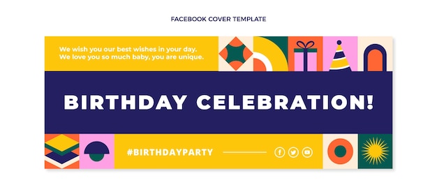 Flat design mosaic birthday facebook cove