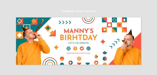 Flat design mosaic birthday facebook cover