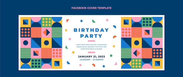 Free vector flat design mosaic birthday facebook cover