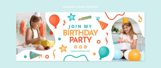Плоский дизайн обложки facebook для дня рождения