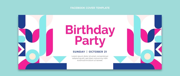 Vettore gratuito copertina facebook compleanno mosaico design piatto