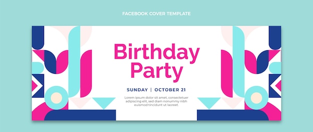 Flat design mosaic birthday facebook cover