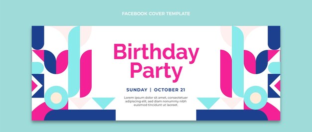 Flat design mosaic birthday facebook cover