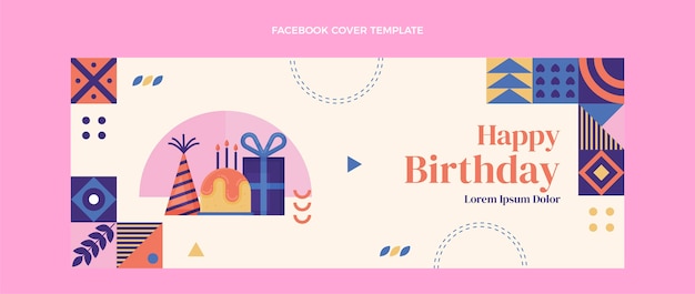 無料ベクター フラットデザインモザイク誕生日facebookカバー