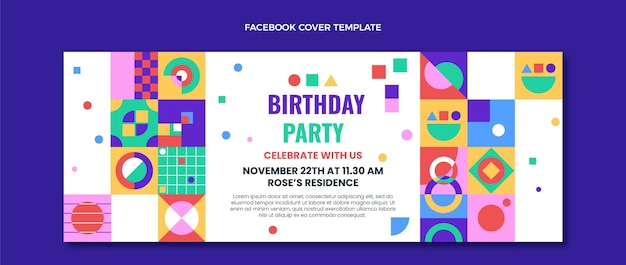 Free vector flat design mosaic birthday facebook cover