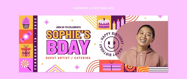 Flat design mosaic birthday facebook cover