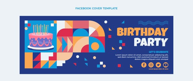 Flat design mosaic birthday facebook cover