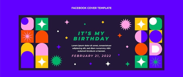 無料ベクター フラットデザインモザイク誕生日facebookカバー