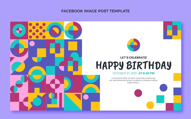 Flat design mosaic birthday facebook post