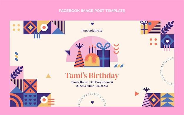 Flat design mosaic birthday facebook post