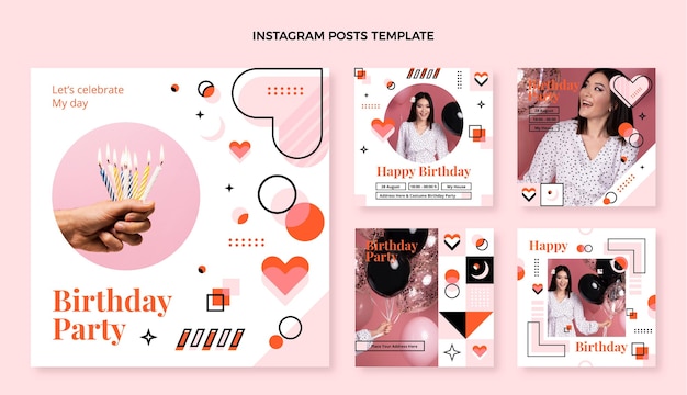 Post di instagram compleanno mosaico design piatto