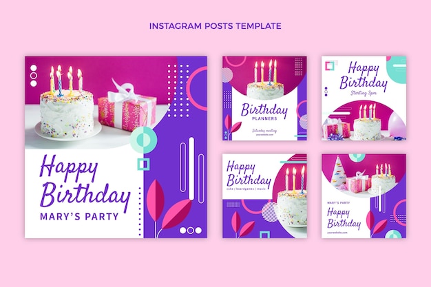 Vettore gratuito post di instagram compleanno mosaico design piatto