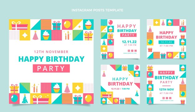 Flat design mosaic birthday instagram post