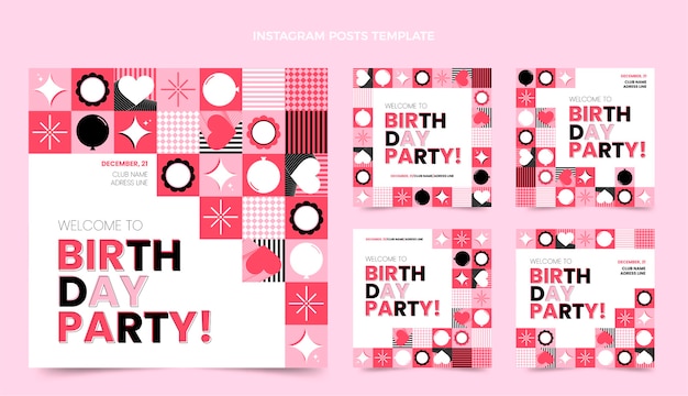 Free vector flat design mosaic birthday instagram posts