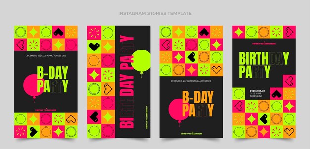 フラットデザインモザイク誕生日instagramストーリー