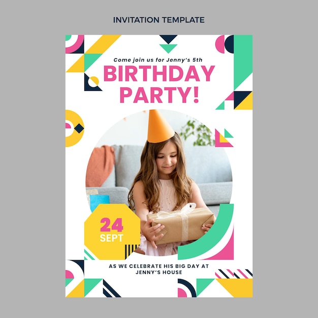 Free vector flat design mosaic birthday invitation