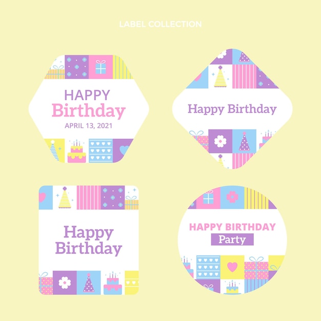 Free vector flat design mosaic birthday labels template