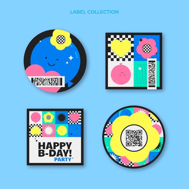 Free vector flat design mosaic birthday labels