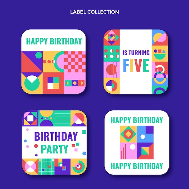 Flat design mosaic birthday labes