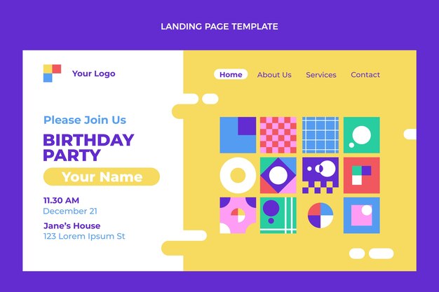 flat design mosaic birthday landing page template